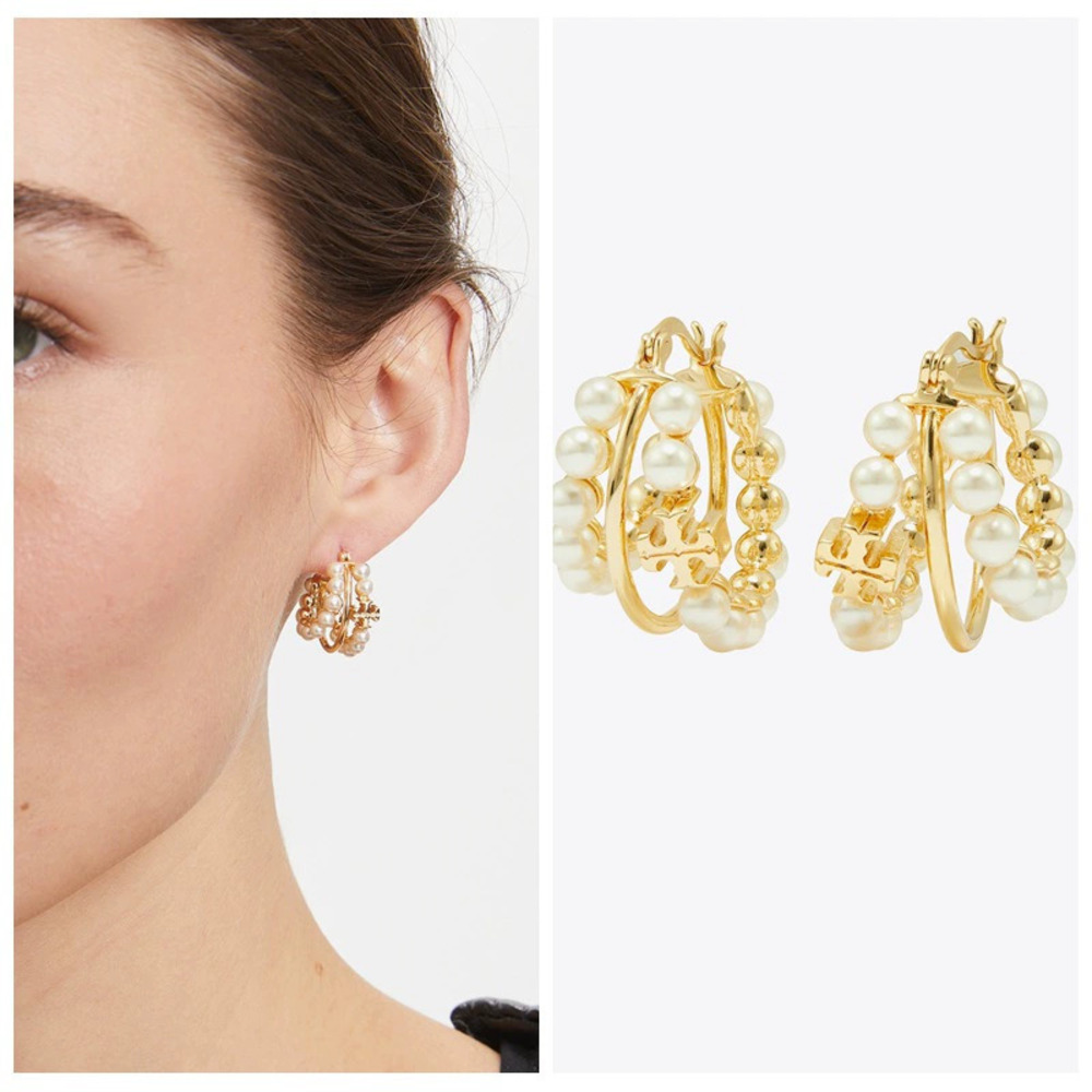 Tory Burch Series Faux Crystal Pearl Multi Loop Earrings
